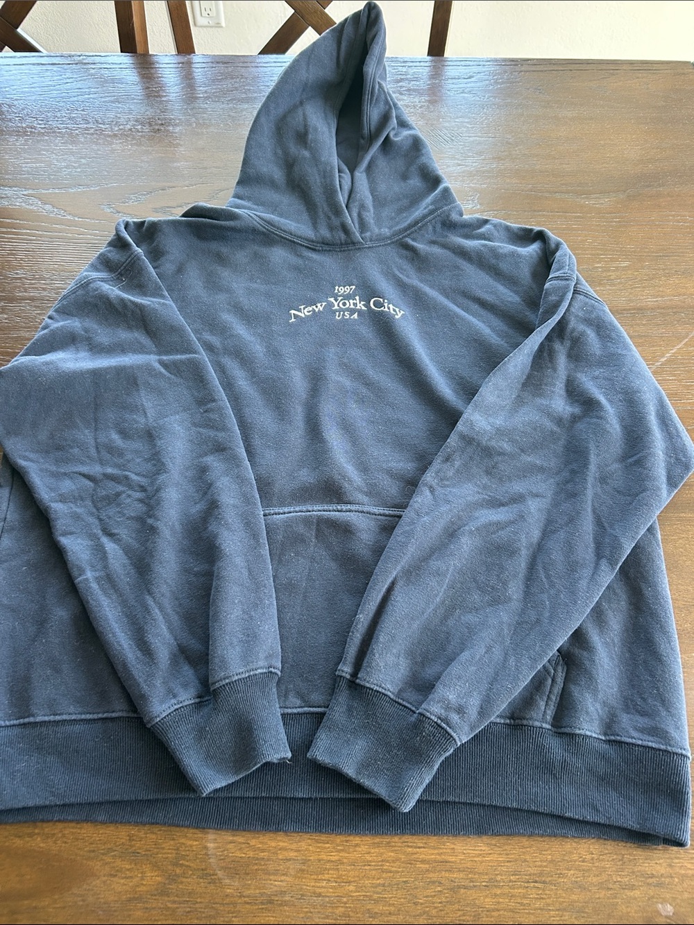 Hollister Navy Pullover Hoodie with 'New York City' Embroidery